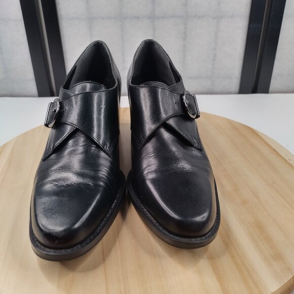 Bandolino Atlanta Monk Strap Chunky Heel Black Leather Loafers Women US 9.5M - Picture 3 of 12